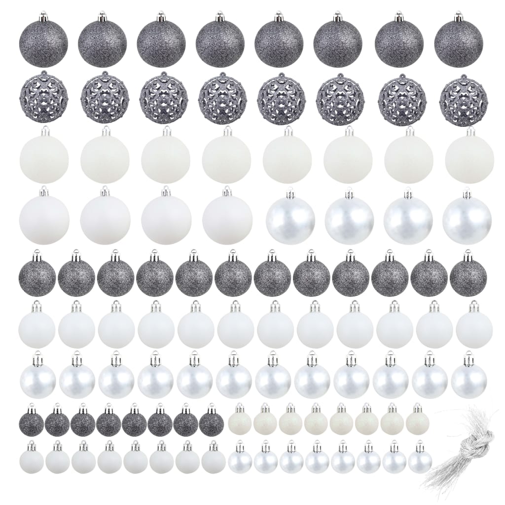 vidaXL 100-tlg. Weihnachtskugel-Set 3/4/6 cm Weiß/Grau