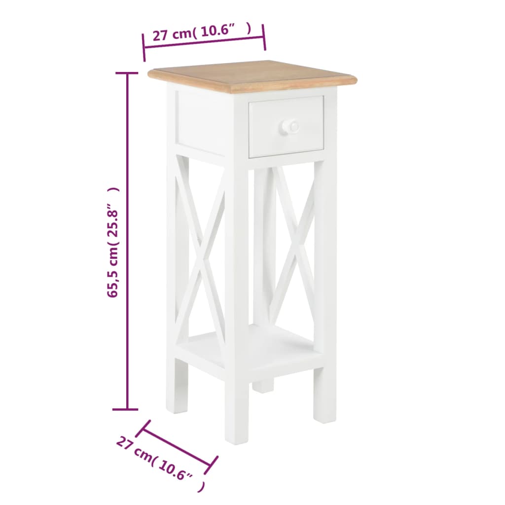 280057 vidaXL Side Table White 27x27x65,5 cm Wood