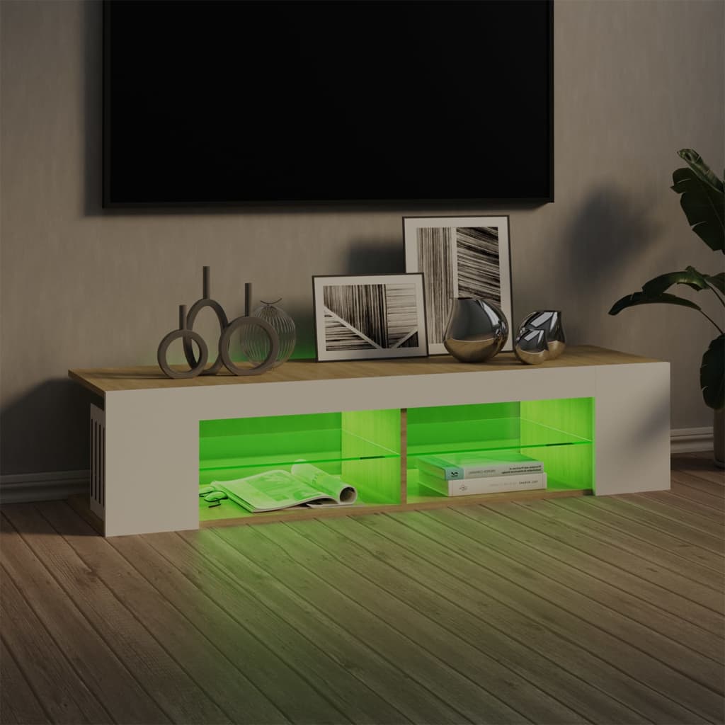 vidaXL TV-Schrank mit LED-Leuchten Weiß Sonoma-Eiche 135x39x30 cm