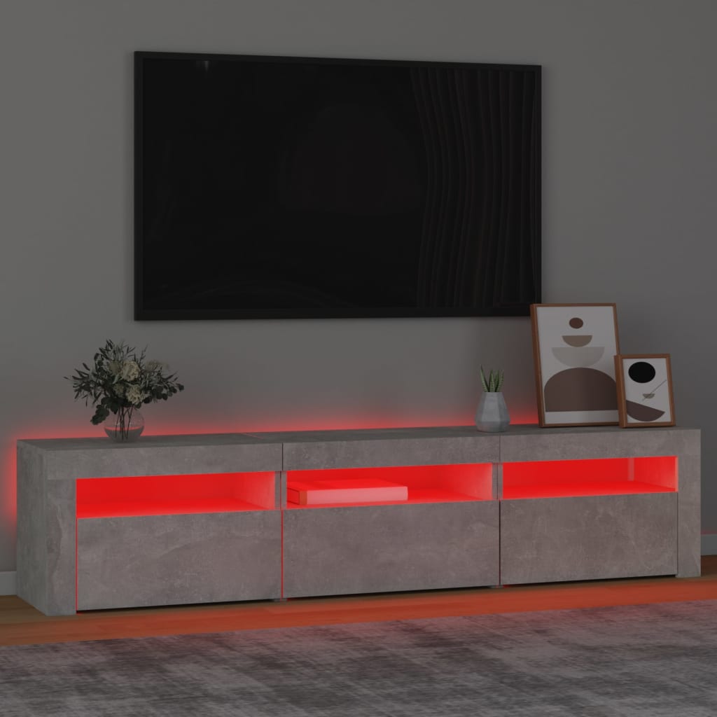 vidaXL TV-Schrank mit LED-Leuchten Betongrau 180x35x40 cm