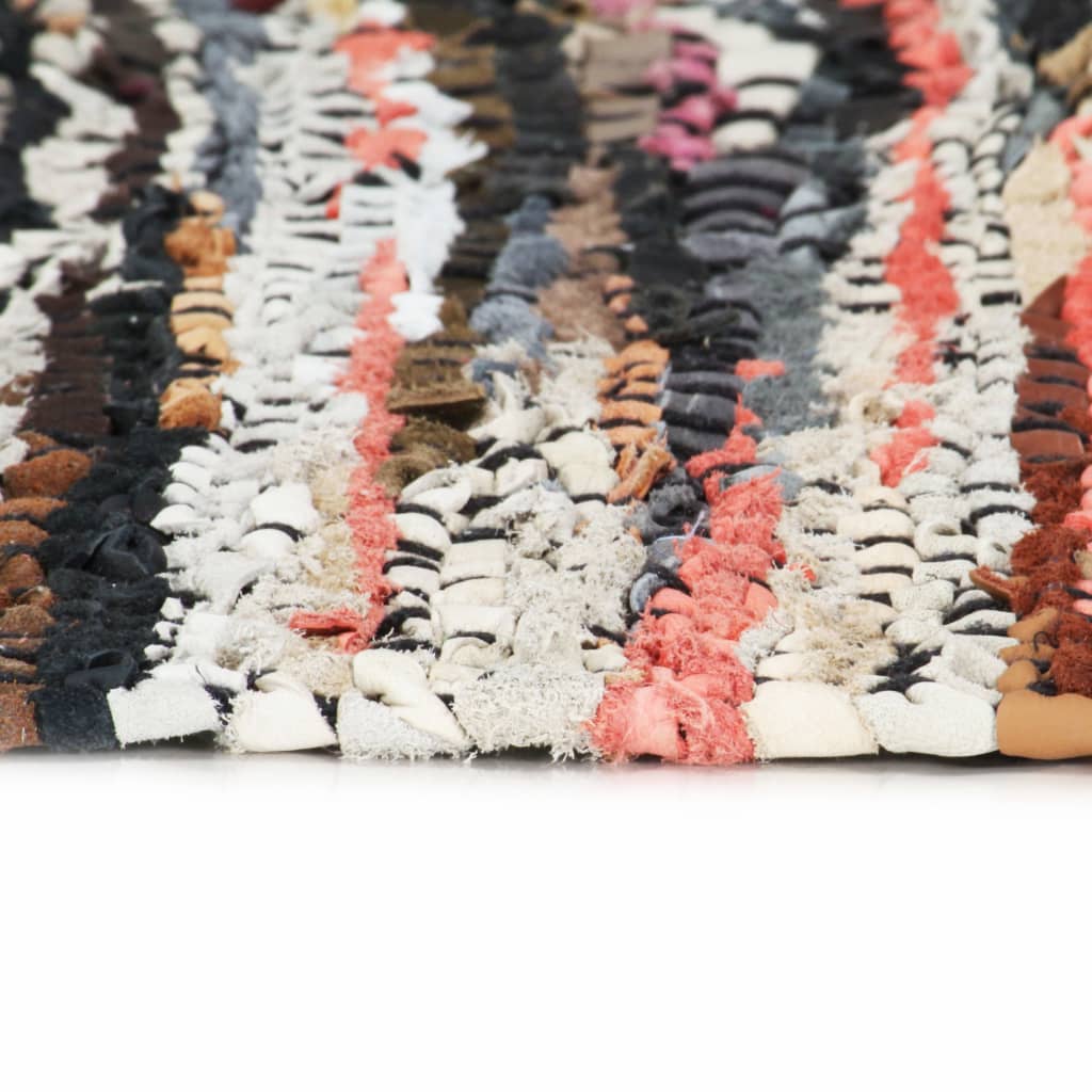 vidaXL Handgewebter Chindi-Teppich Leder 120 x 170 cm Mehrfarbig
