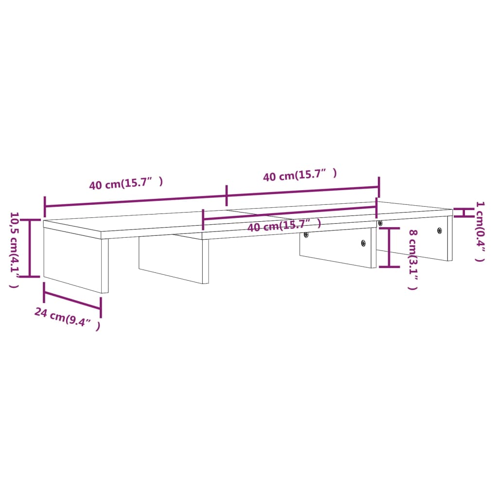 vidaXL Monitorständer Weiß 80x24x10,5 cm Massivholz Kiefer
