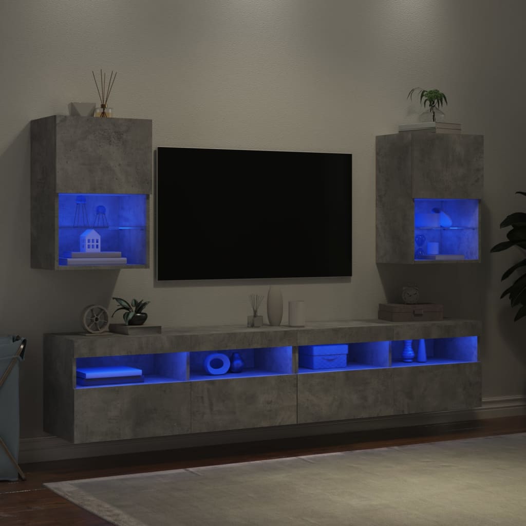 vidaXL TV-Schränke mit LED-Leuchten 2 Stk. Betongrau 40,5x30x60 cm