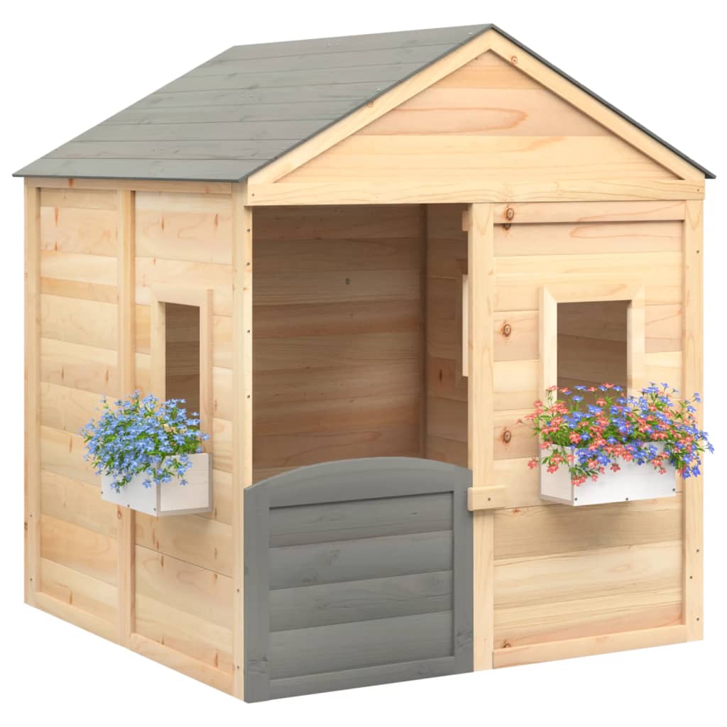 vidaXL Spielhaus mit Abschließbarer Tür und Blumentöpfen Tannenholz