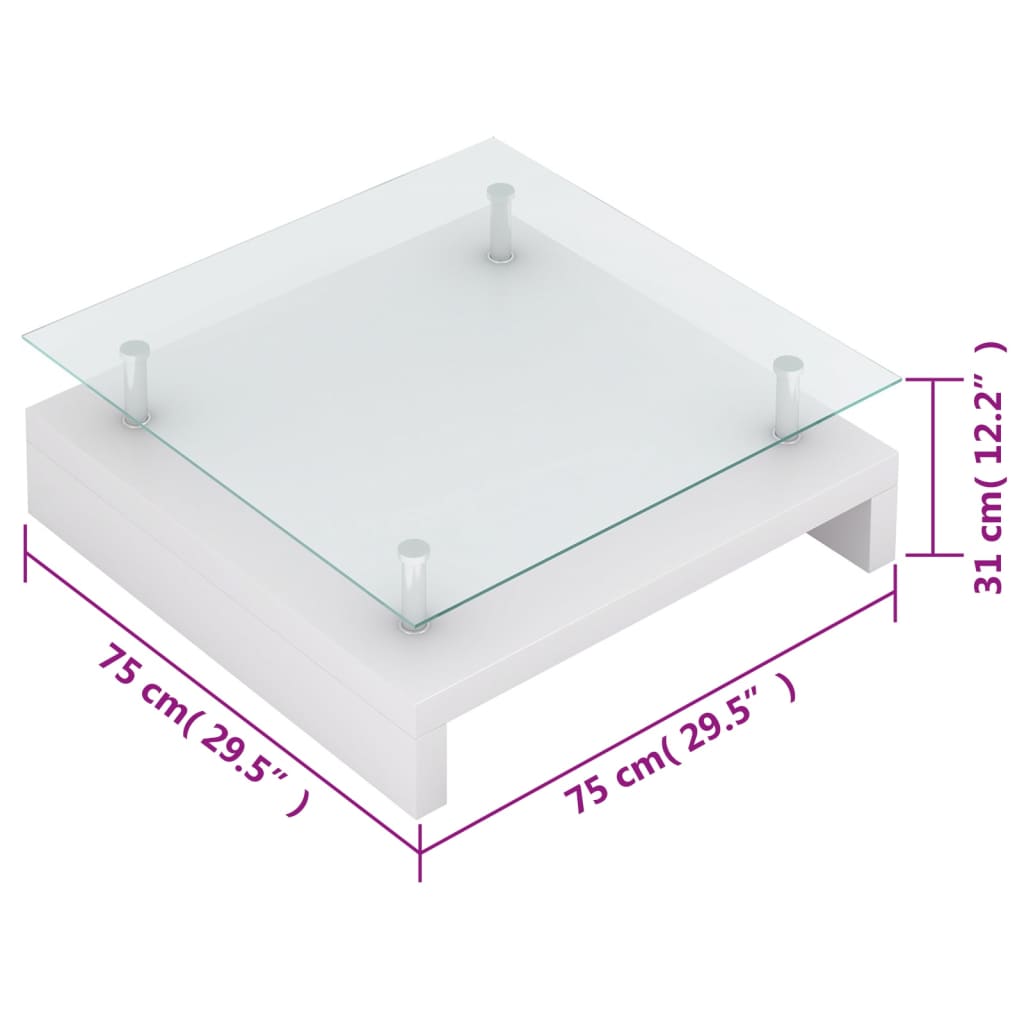 vidaXL Salontisch mit Glasplatte Weiß