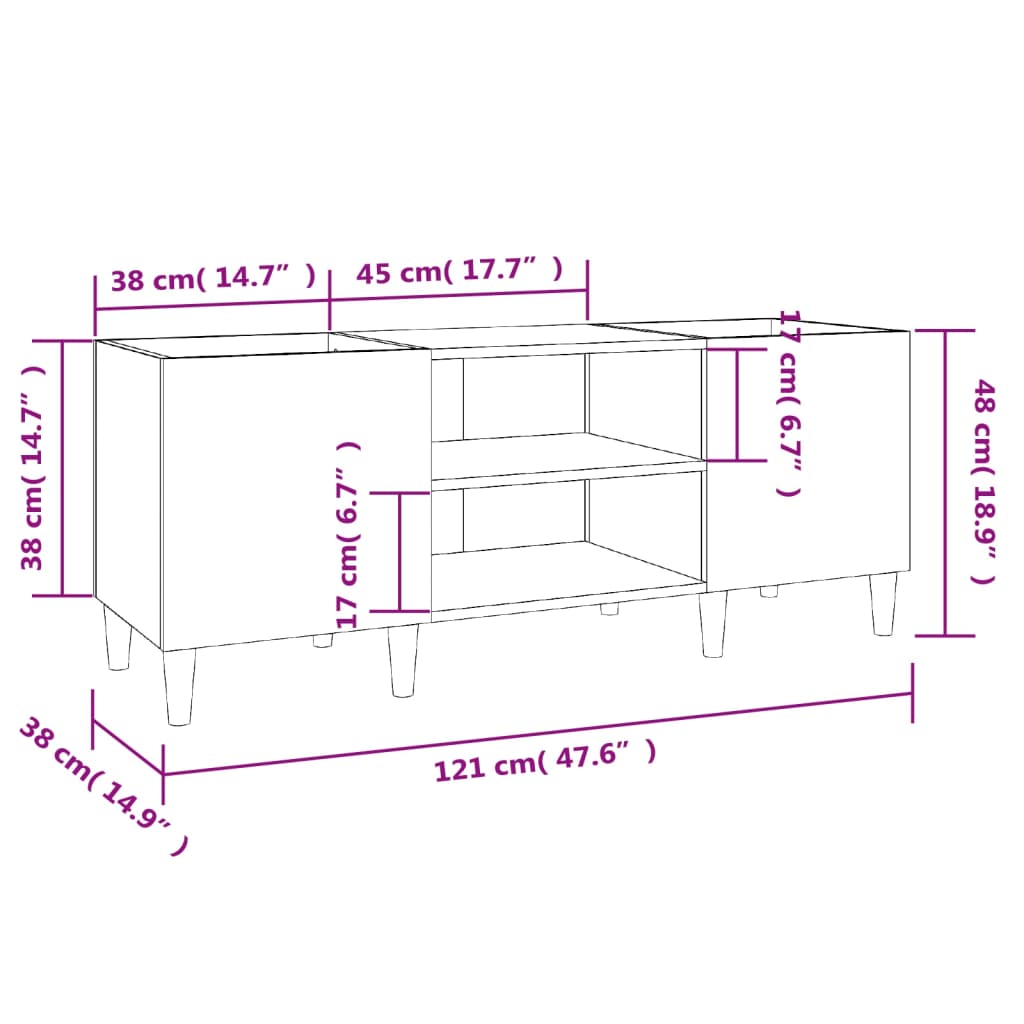 vidaXL Plattenschrank Sonoma-Eiche 121x38x48 cm Holzwerkstoff