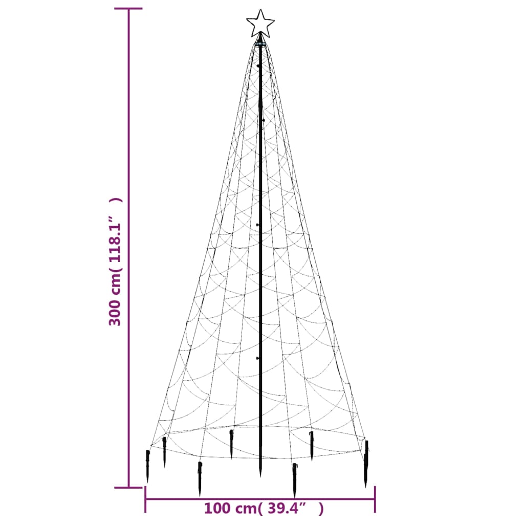 vidaXL LED-Weihnachtsbaum mit Metallstange 500 LEDs Warmweiß 3 m