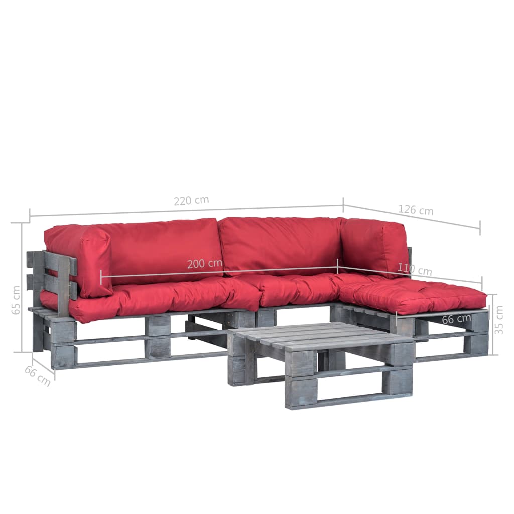 vidaXL 4-tlg. Outdoor-Lounge-Set Paletten mit Kissen in Rot Holz