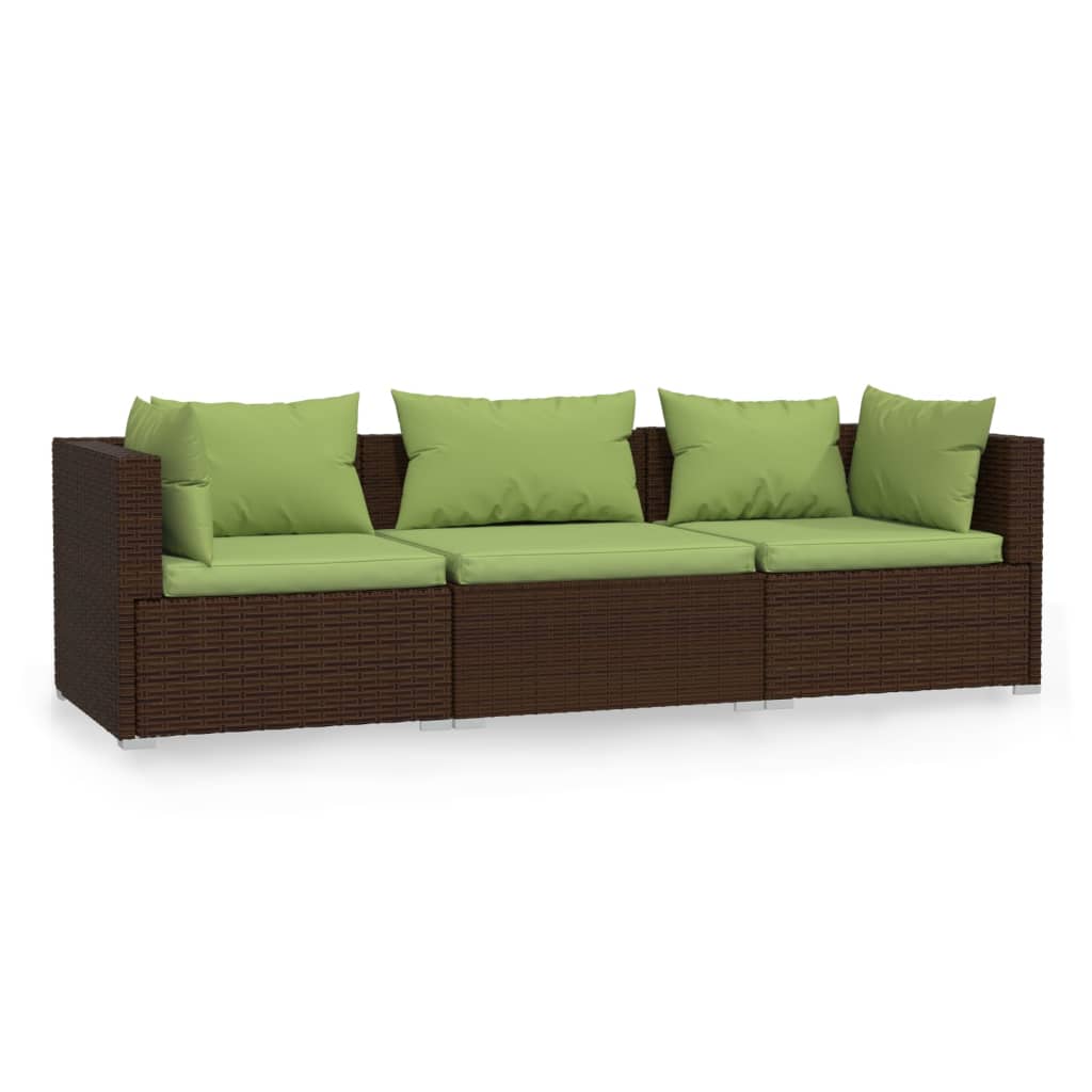 vidaXL 3-Sitzer-Sofa mit Kissen Braun Poly Rattan