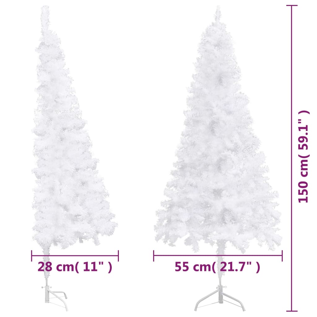 vidaXL Künstlicher Eck-Weihnachtsbaum LEDs & Kugeln Weiß 150 cm PVC