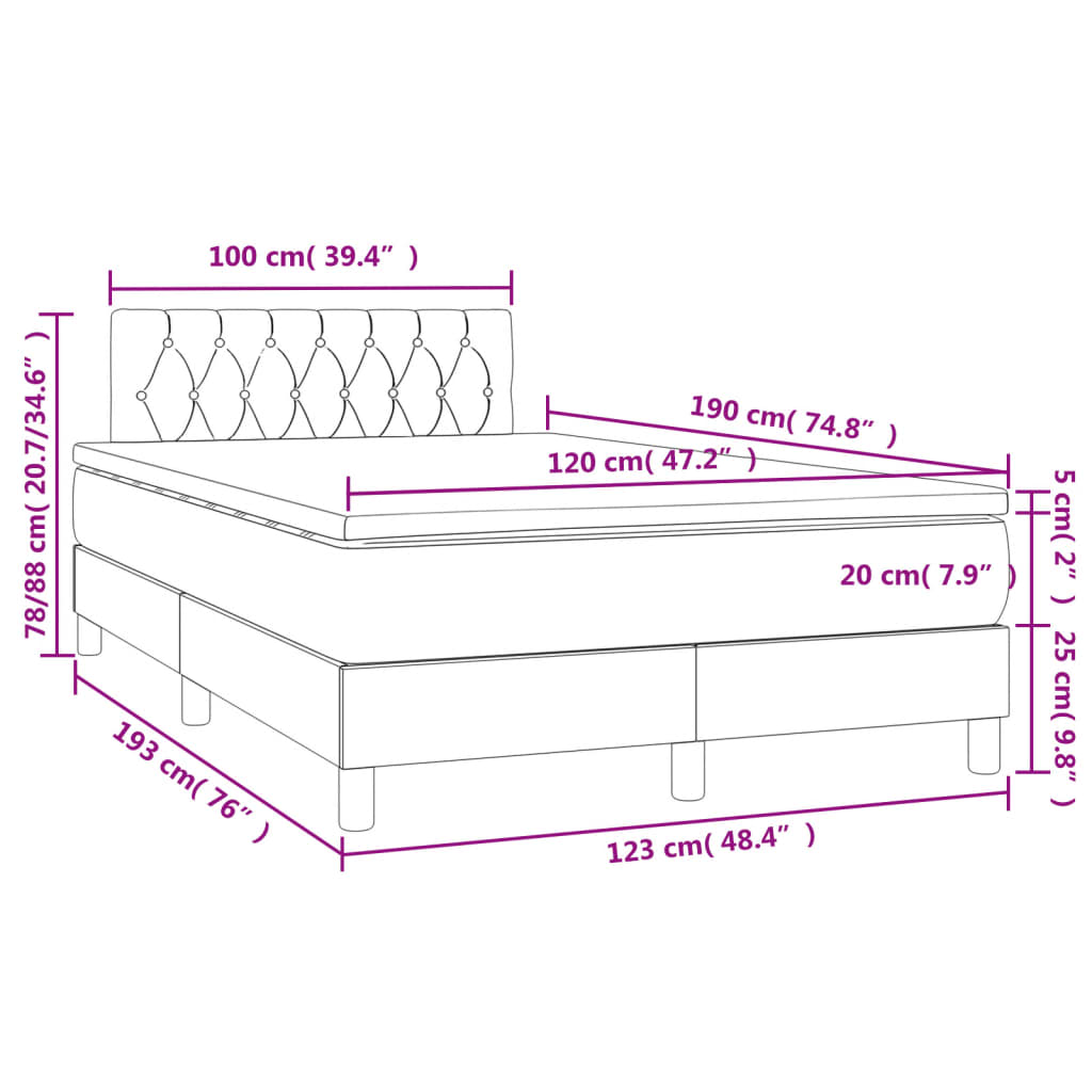 vidaXL Boxspringbett mit Matratze & LED Dunkelgrün 120x190 cm Samt