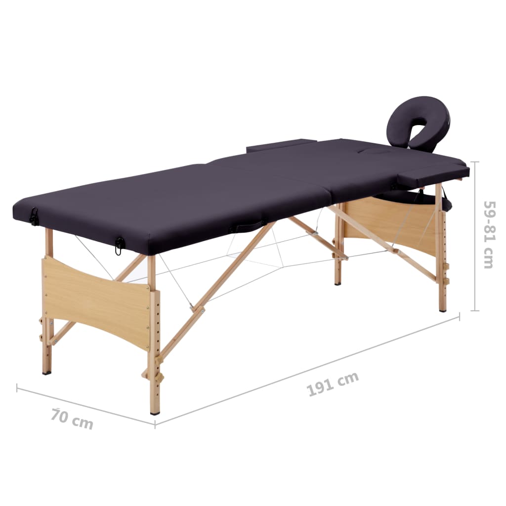 vidaXL Massageliege Klappbar 2-Zonen mit Holzgestell Lila