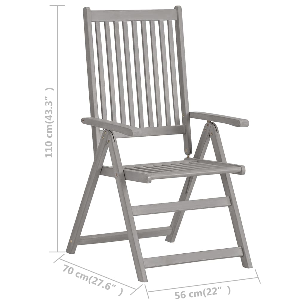 vidaXL Verstellbare Gartenstühle mit Auflagen 8 Stk. Grau Akazienholz