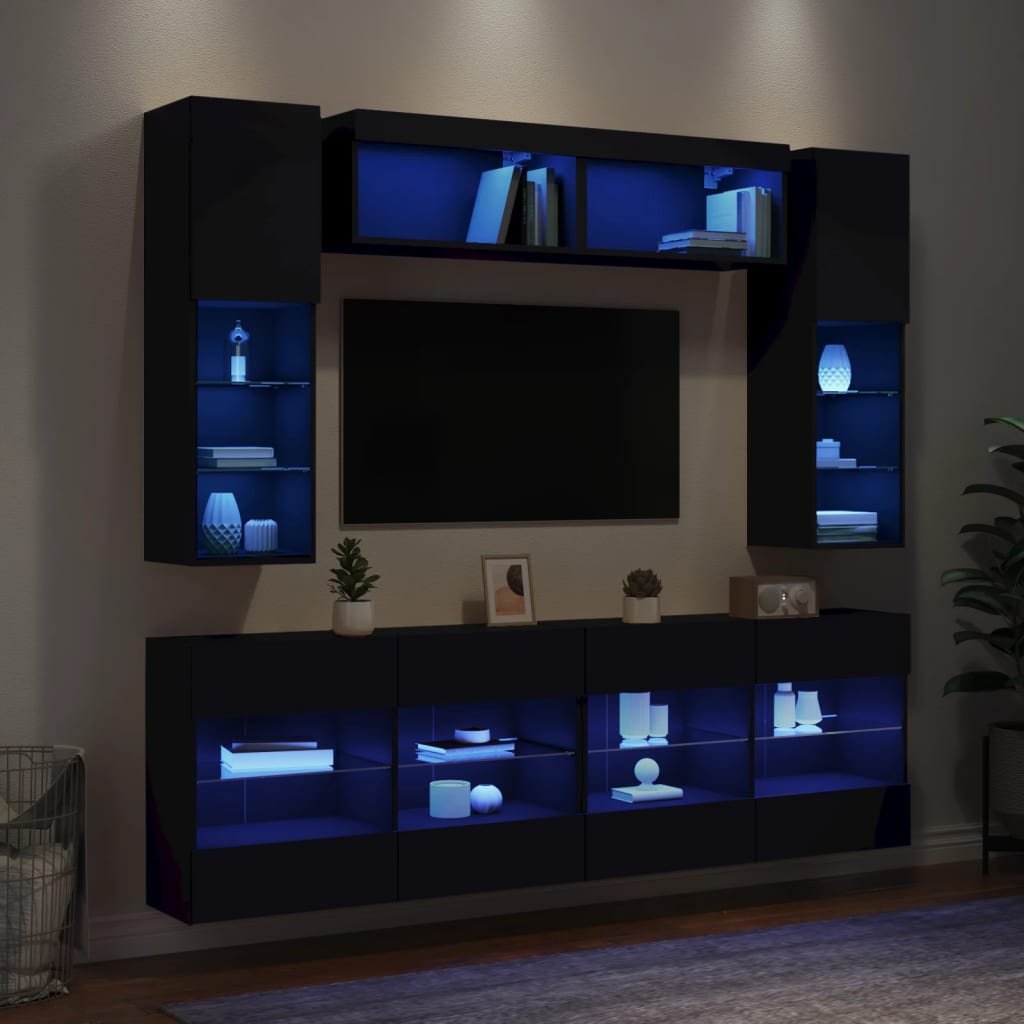 vidaXL 6-tlg. TV-Wohnwand mit LED-Leuchten Schwarz