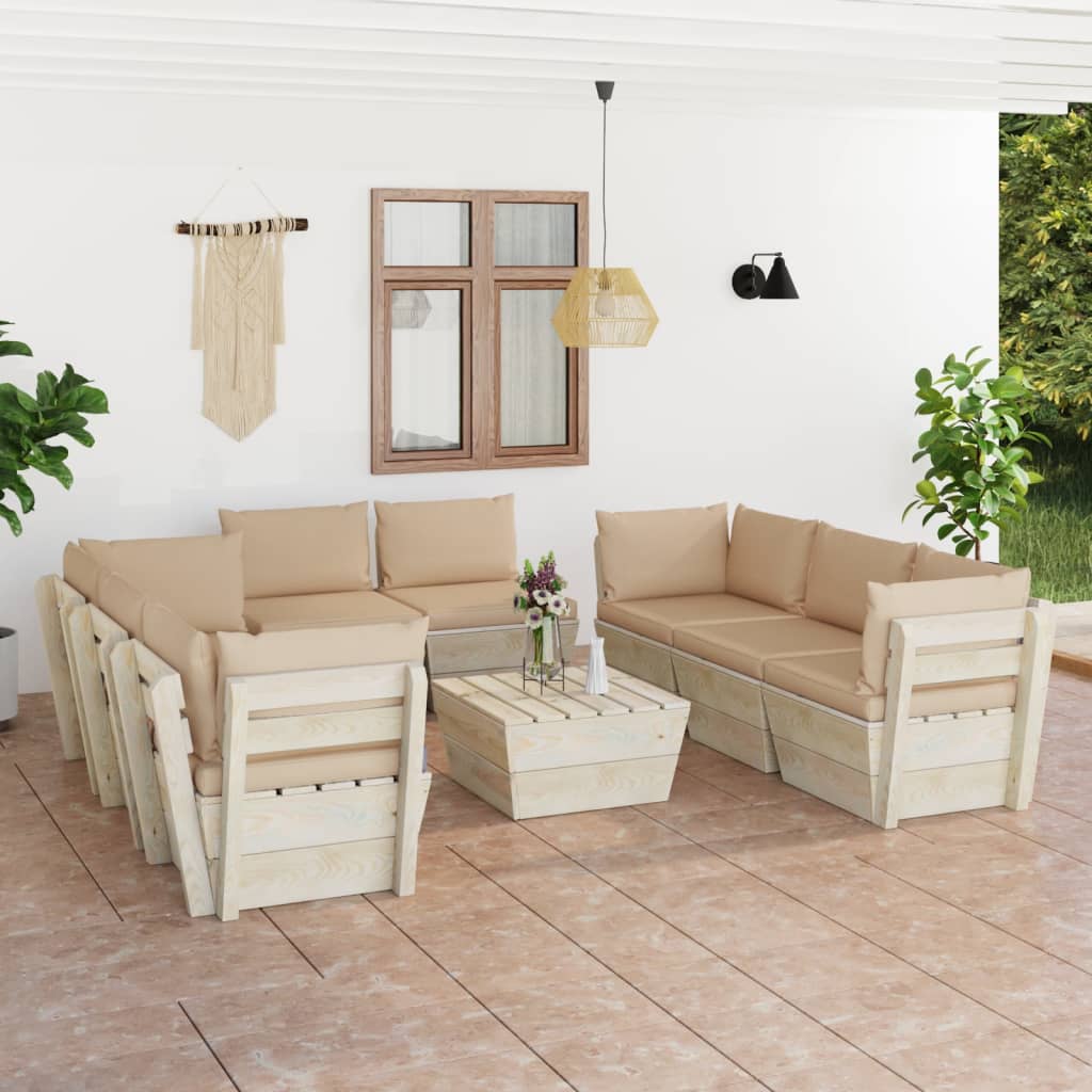 vidaXL 9-tlg. Garten-Sofagarnitur aus Paletten mit Kissen Fichtenholz
