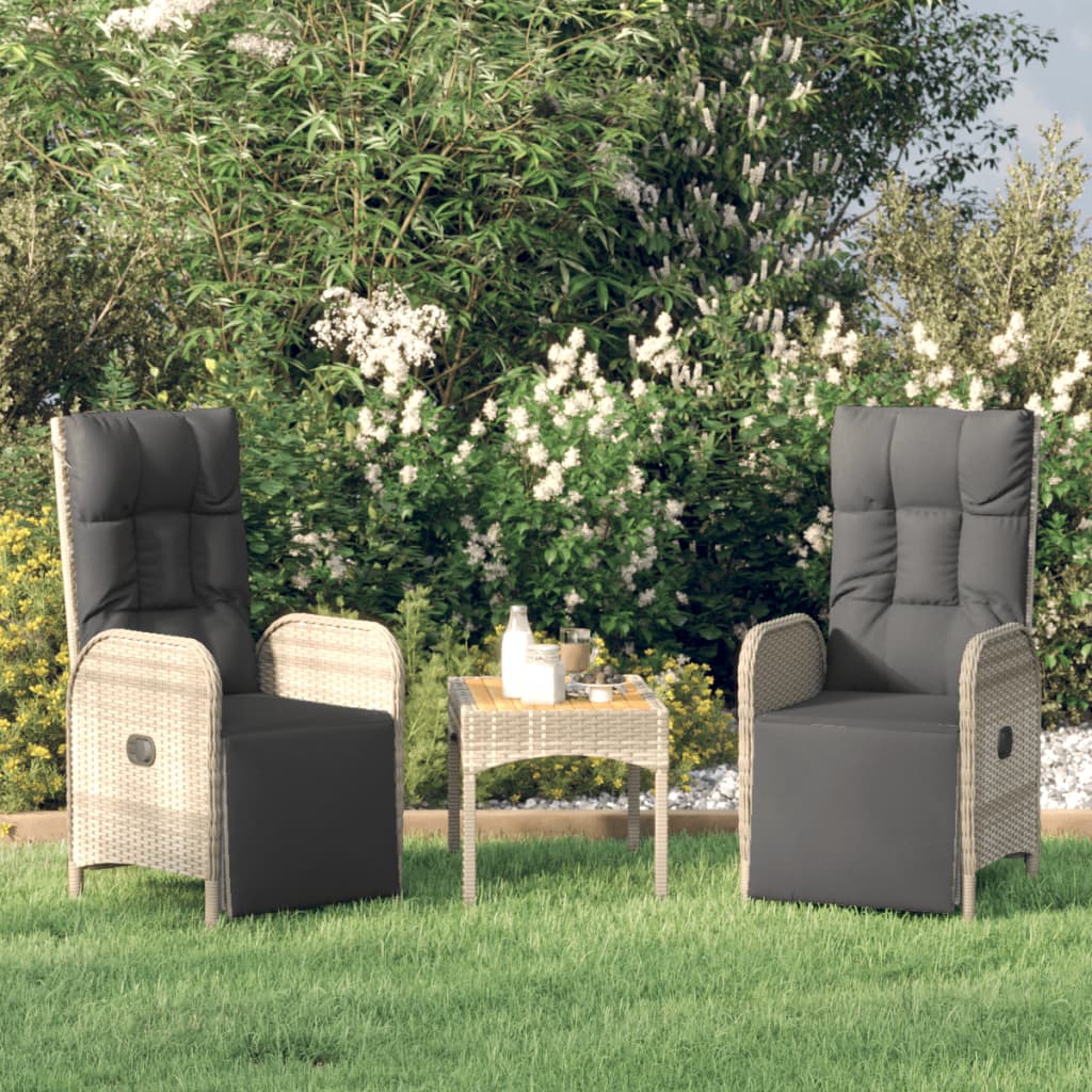 vidaXL Garten-Relaxstühle 2 Stk. mit Tisch Grau Poly Rattan