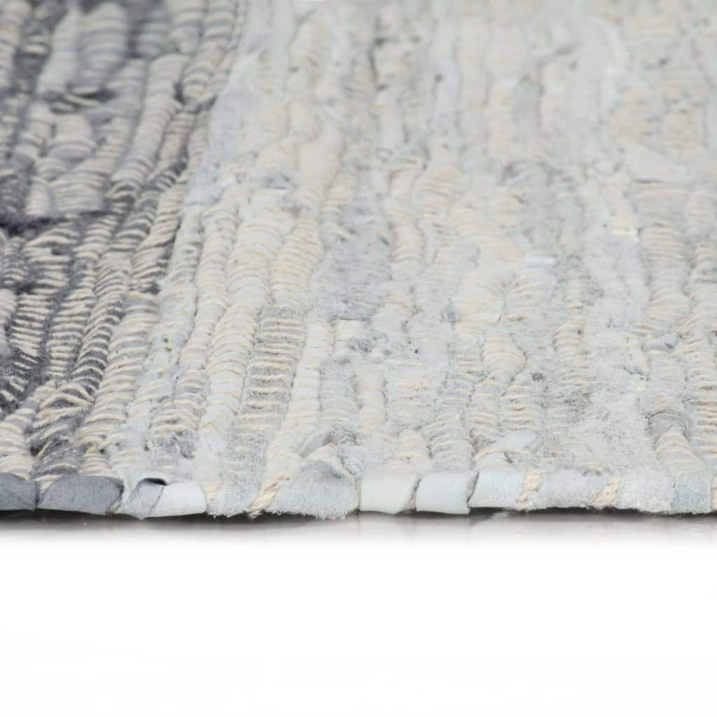 vidaXL Handgewebter Chindi-Teppich Leder 120x170 cm Grau