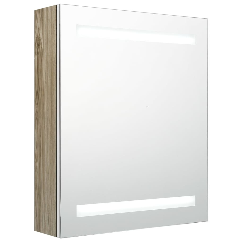 vidaXL LED-Bad-Spiegelschrank Weiß und Eichen-Optik 50x14x60 cm
