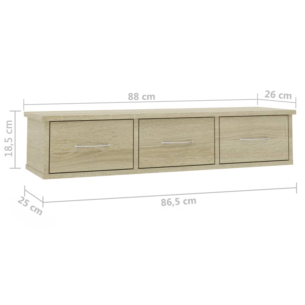 vidaXL Wand-Schubladenregal Sonoma-Eiche 88x26x18,5 cm Holzwerkstoff