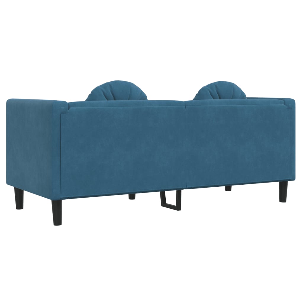 vidaXL Sofa mit Kissen 2-Sitzer Blau Samt