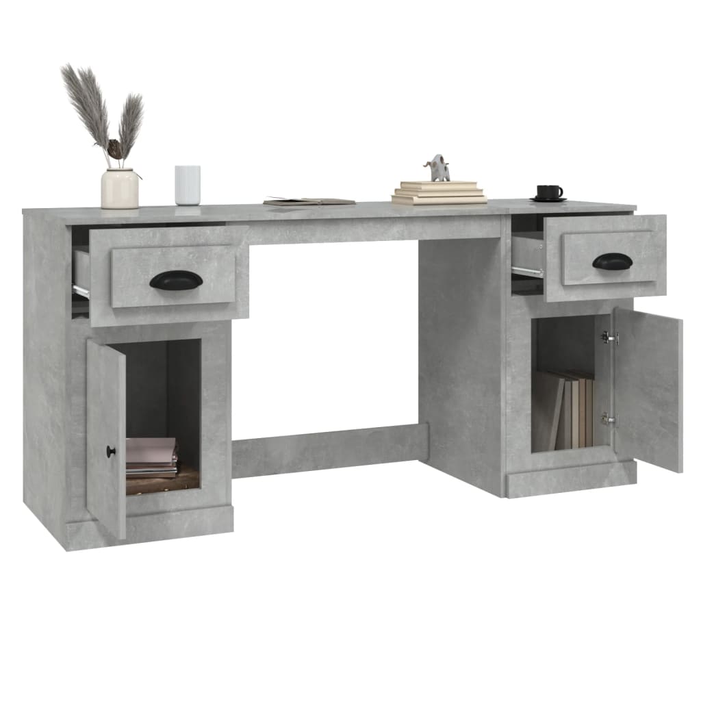 vidaXL Schreibtisch mit Stauraum Betongrau Holzwerkstoff