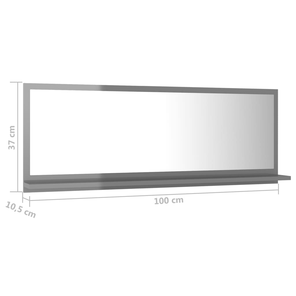 vidaXL Badspiegel Hochglanz-Grau 100x10,5x37 cm Holzwerkstoff