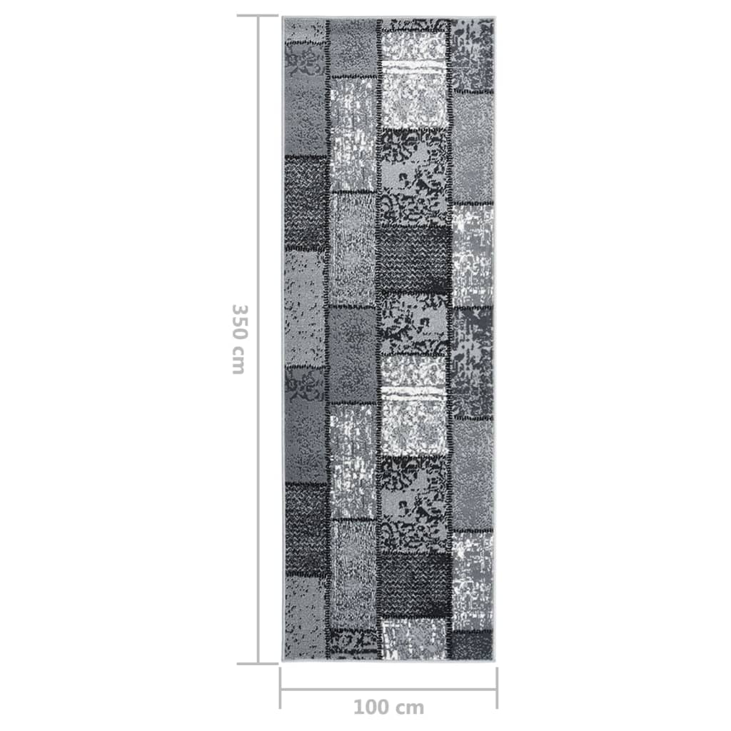 vidaXL Teppichläufer BCF Grau mit Blockmuster 100x350 cm