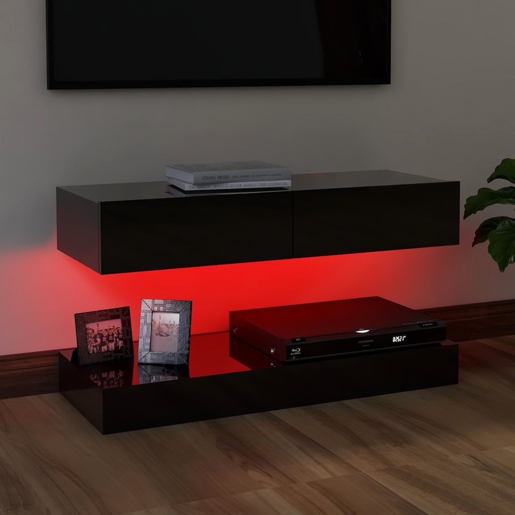 vidaXL TV-Schrank mit LED-Leuchten Hochglanz-Schwarz 90x35 cm
