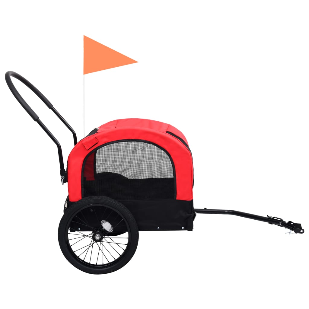 vidaXL 2-in-1 Fahrradanhänger für Hunde und Buggy Rot und Schwarz