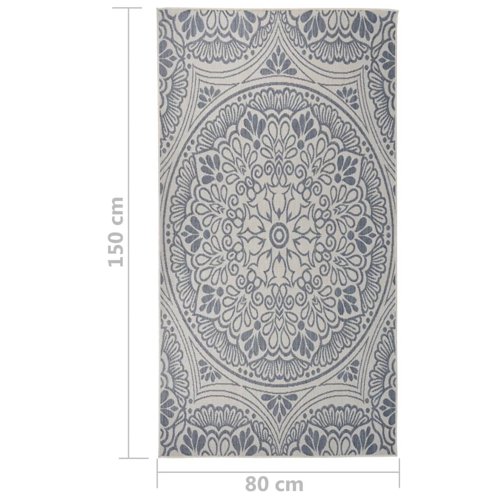 vidaXL Outdoor-Teppich Flachgewebe 80x150 cm Blaues Muster