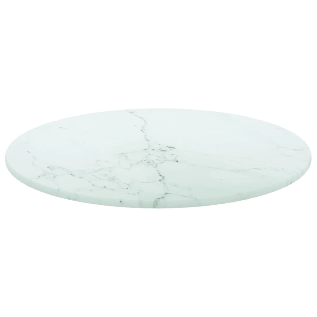 vidaXL Tischplatte Weiß Ø30x0,8 cm Hartglas in Marmoroptik