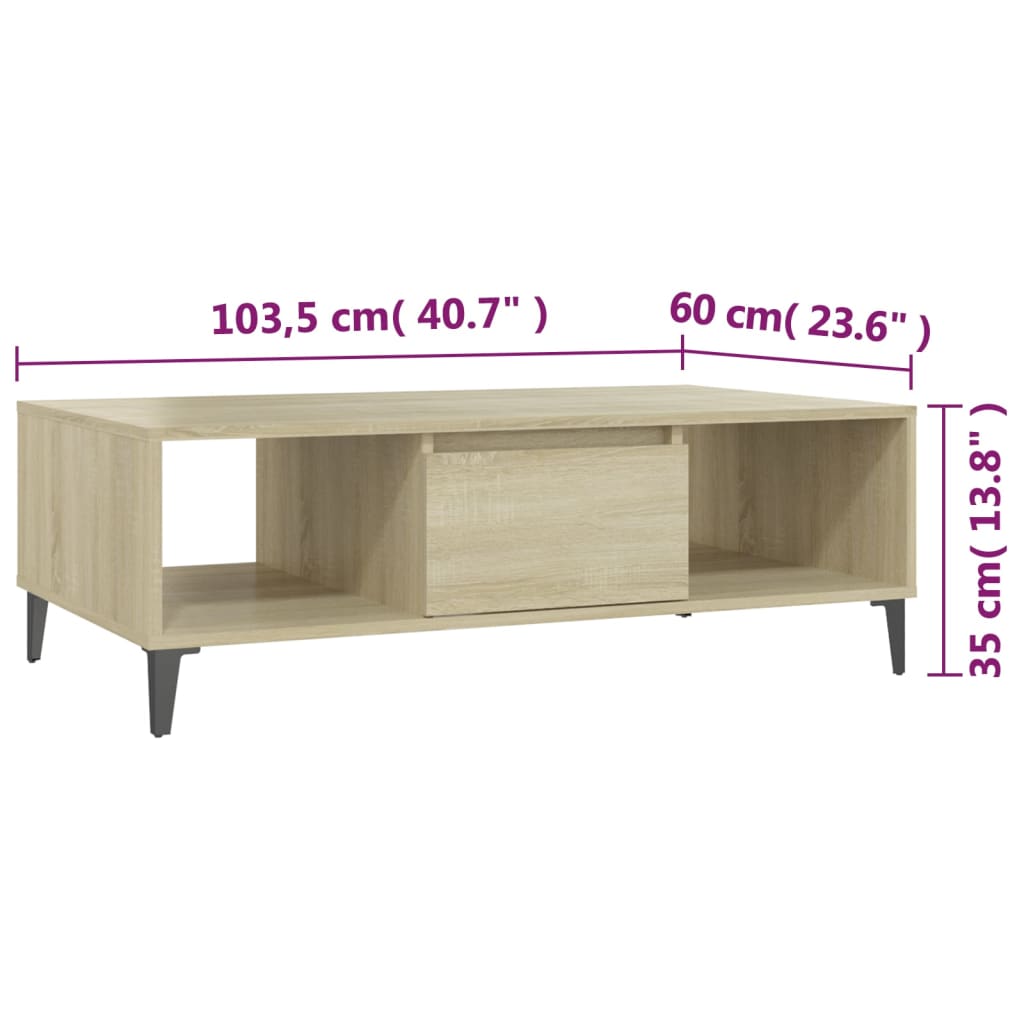 vidaXL Couchtisch Sonoma-Eiche 103,5x60x35 cm Holzwerkstoff