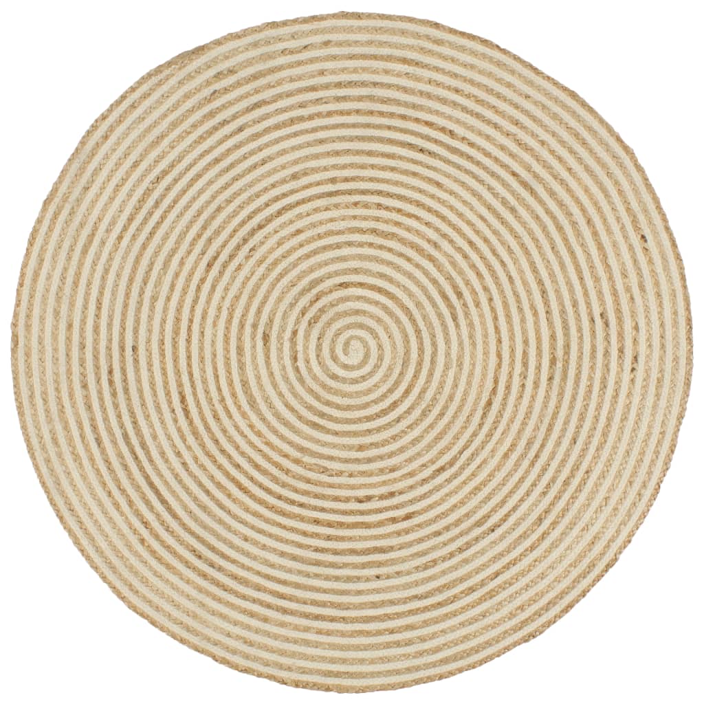 vidaXL Teppich Handgefertigt Jute mit Spiralen-Design Weiß 150 cm