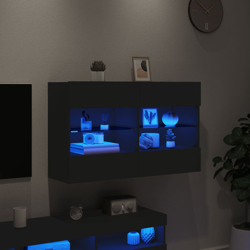 vidaXL TV-Wandschrank mit LED-Leuchten Schwarz 98,5x30x60,5 cm