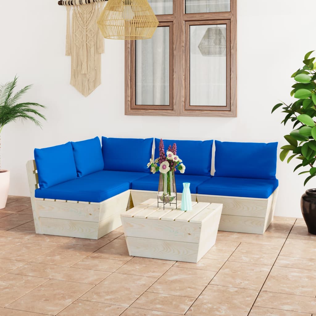 vidaXL 5-tlg. Garten-Sofagarnitur aus Paletten mit Kissen Fichtenholz