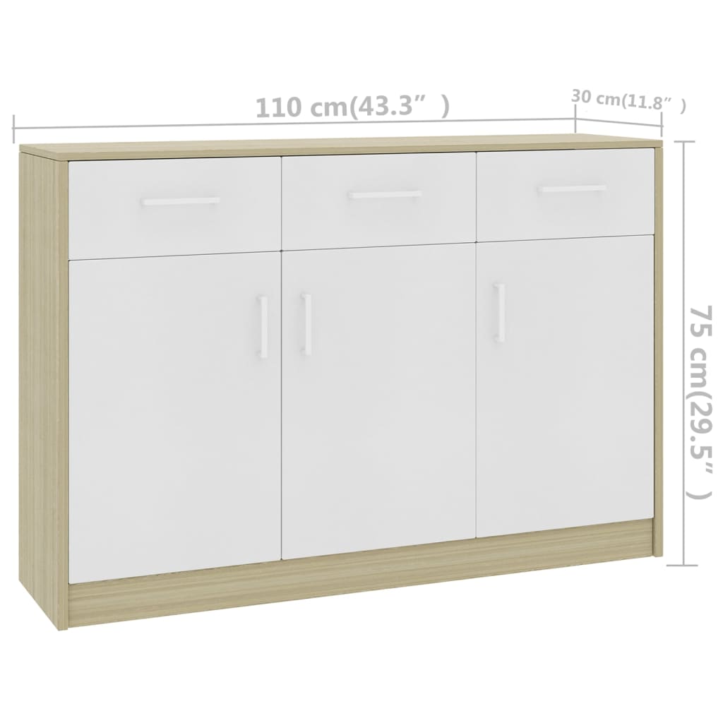vidaXL Sideboard Weiß Sonoma-Eiche 110x30x75 cm Holzwerkstoff
