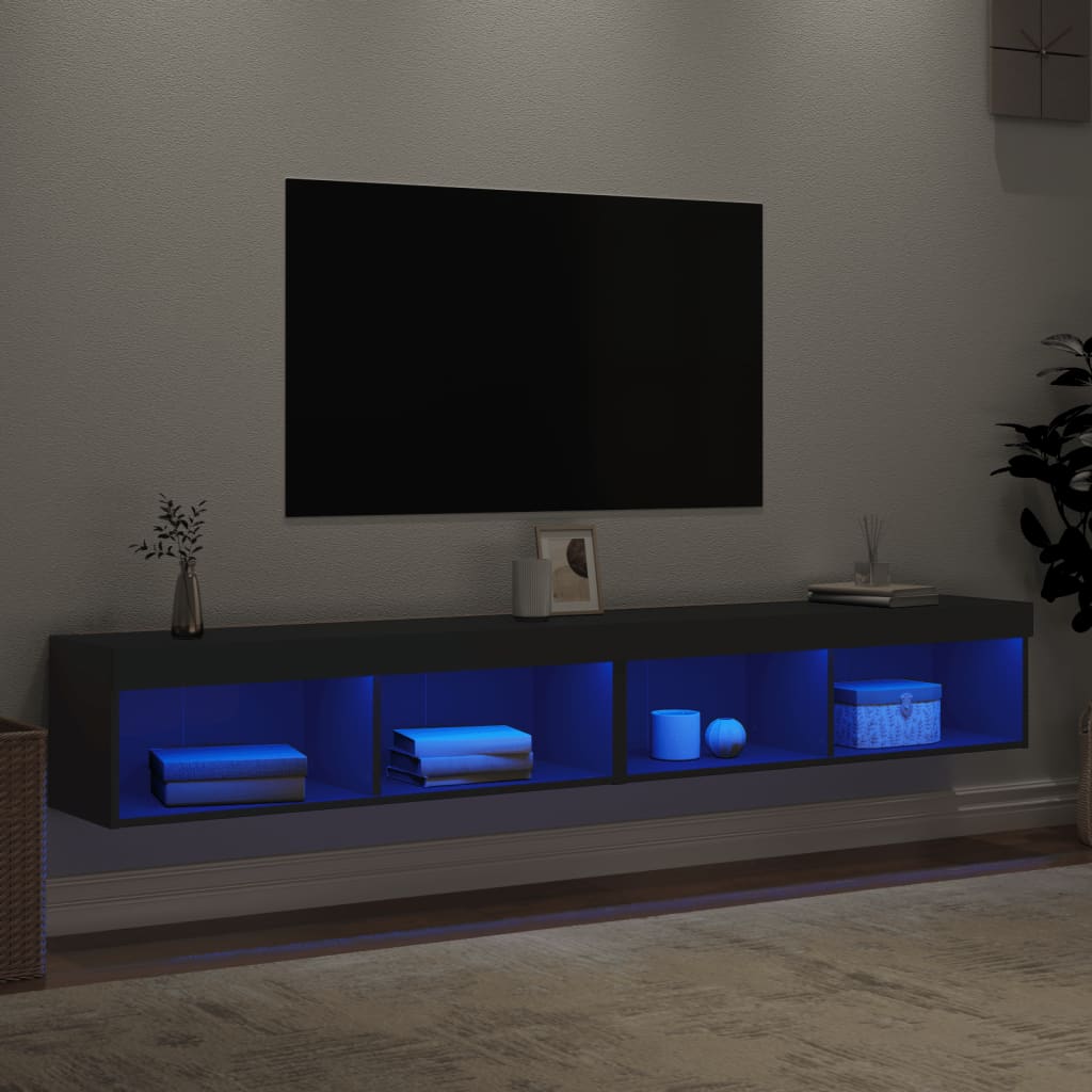 vidaXL TV-Schränke mit LED-Leuchten 2 Stk. Schwarz 100x30x30 cm