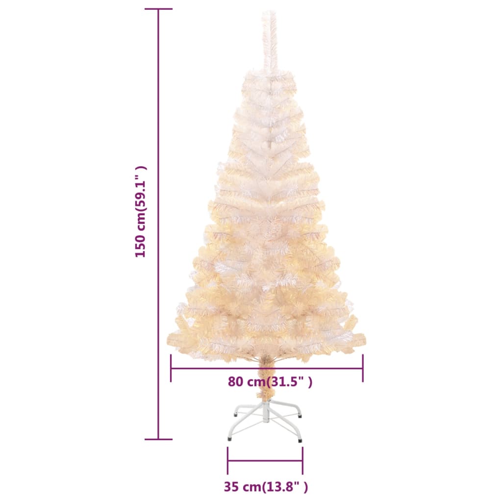 vidaXL Künstlicher Weihnachtsbaum Schillernde Spitzen Weiß 150 cm PVC