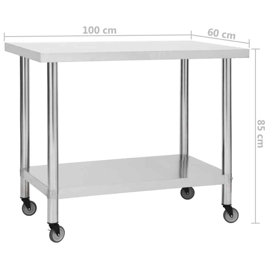 vidaXL Küchen-Arbeitstisch mit Rollen 100x60x85 cm Edelstahl