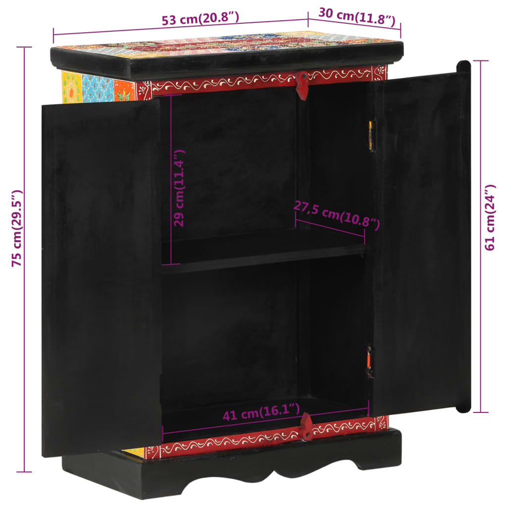 vidaXL Sideboard Handbemalt mit Türen 53x30x75 cm Massivholz Mango