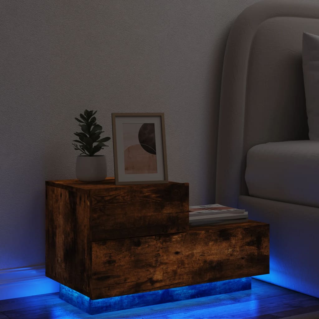 vidaXL Nachttisch mit LED-Leuchten Räuchereiche 70x36x40,5 cm