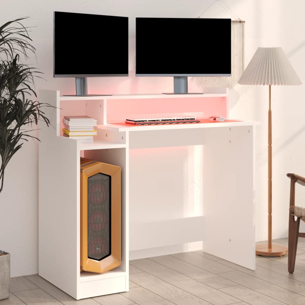 vidaXL Schreibtisch mit LEDs Weiß 97x45x90 cm Holzwerkstoff