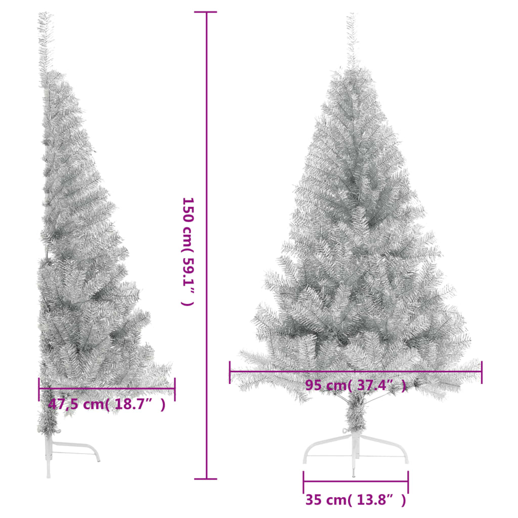 vidaXL Künstlicher Halb-Weihnachtsbaum mit Ständer Silber 150 cm PET