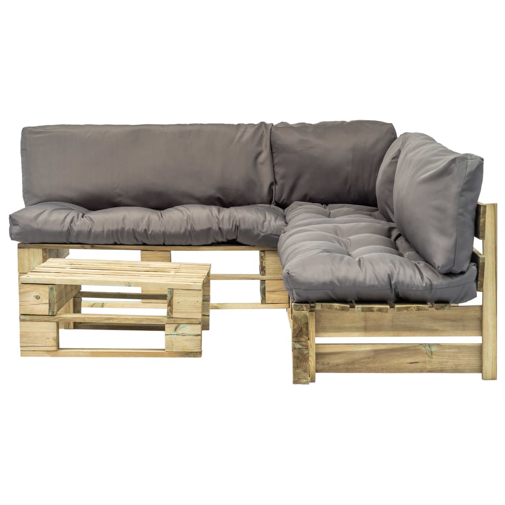 vidaXL 4-tlg. Outdoor-Lounge-Set Paletten mit Kissen in Grau Holz