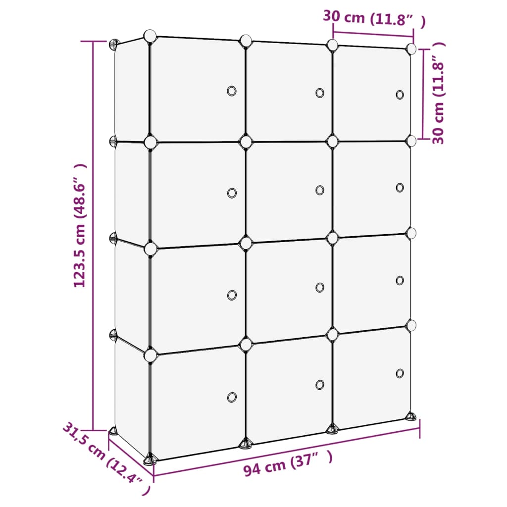 vidaXL Regalsystem mit 12 Würfeln und Türen Transparent PP