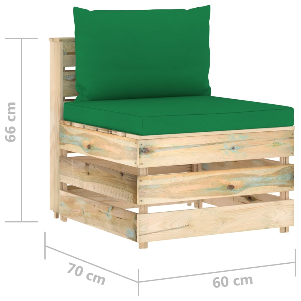 vidaXL 9-tlg. Garten-Lounge-Set mit Kissen Grün Imprägniertes Holz