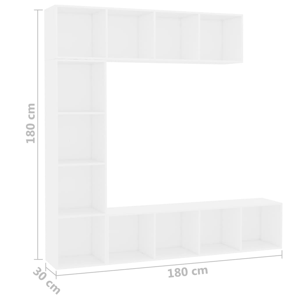vidaXL 3-tlg. Bücher-/TV-Schrank Set Weiß 180×30×180 cm