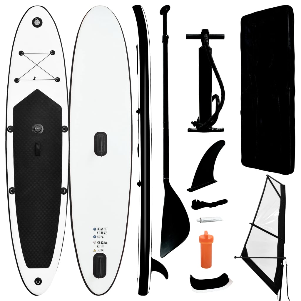 vidaXL Aufblasbares SUP-Board mit Segel Set Schwarz und Weiß