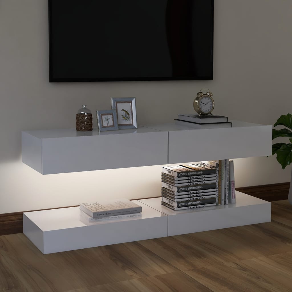 vidaXL TV-Schränke mit LED-Leuchten 2 Stk. Hochglanz-Weiß 60x35 cm