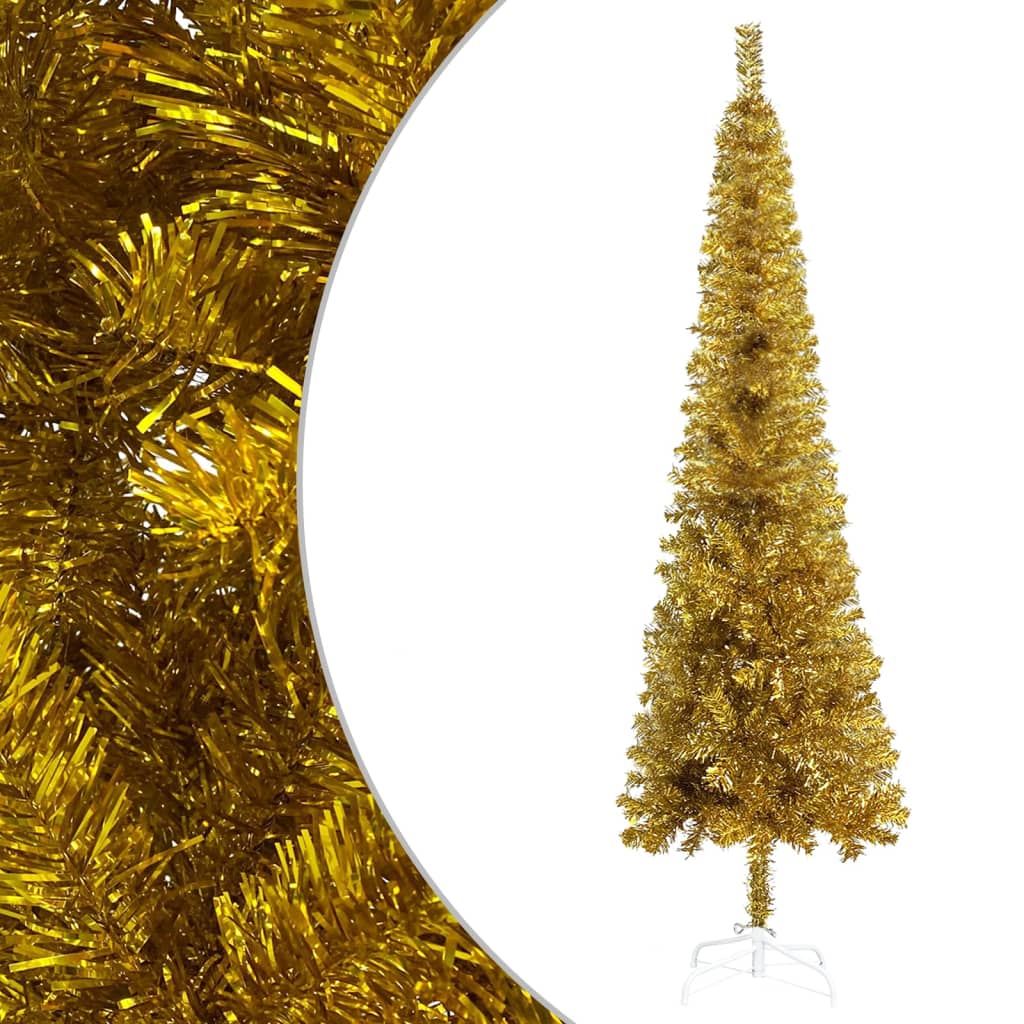 vidaXL Weihnachtsbaum Schlank mit Beleuchtung & Kugeln Gold 120 cm